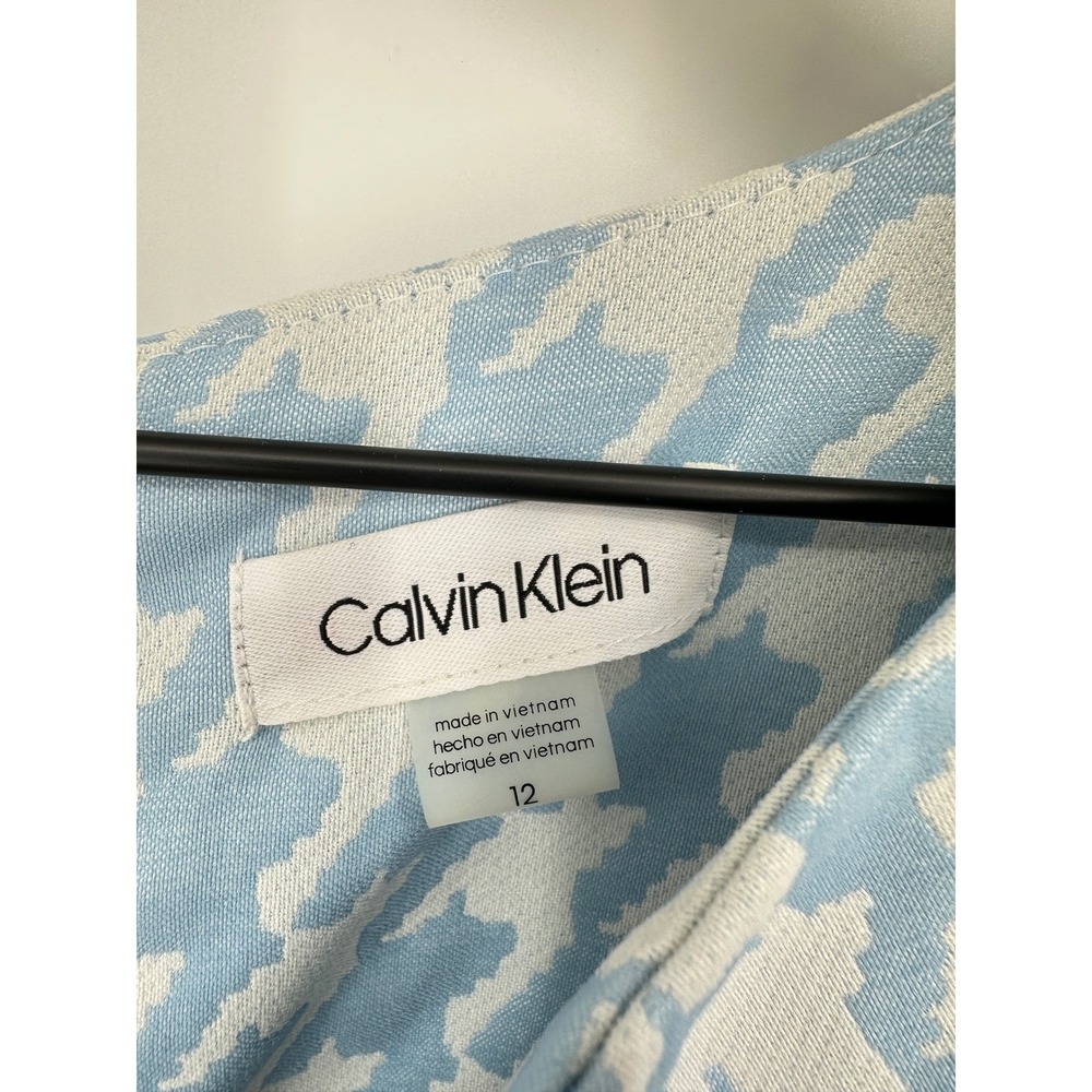 Calvin Klein Sheath Dress Womens 12 Blue White Houndstooth Sleeveless V-Neck New - Picture 3 of 7